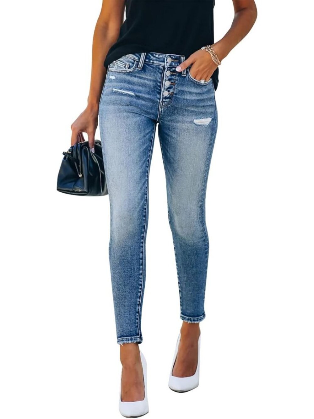 Ripped Skinny Slim Fit Jeans for Women | Distressed Stretchy Denim Pants